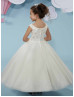 Off Shoulder Beaded Ivory Embroidery Lace Tulle Flower Girl Dress